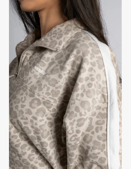NEBBIA Felpa half-zip con motivo leopardato PRIMAL crema