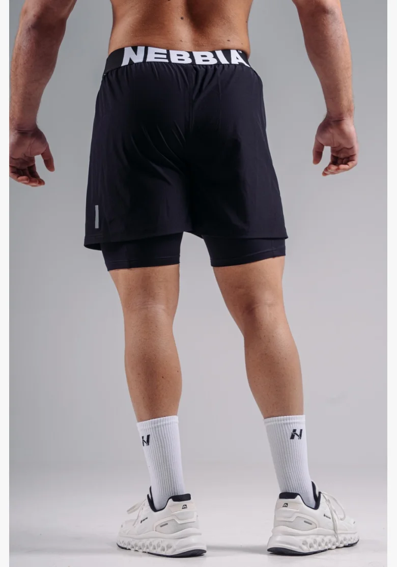 NEBBIA pantaloncini da allenamento a doppio strato PRIMAL neri