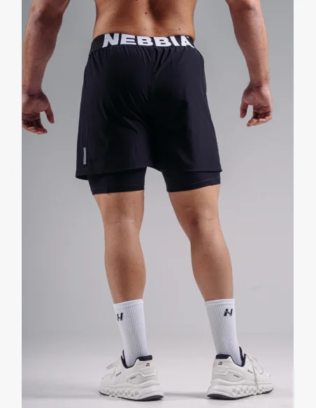 NEBBIA pantaloncini da allenamento a doppio strato PRIMAL neri