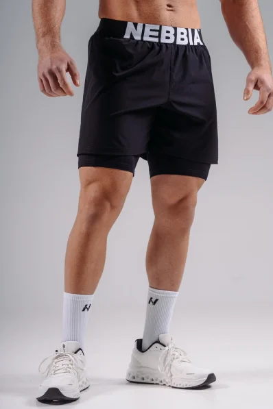 NEBBIA pantaloncini da allenamento a doppio strato PRIMAL neri
