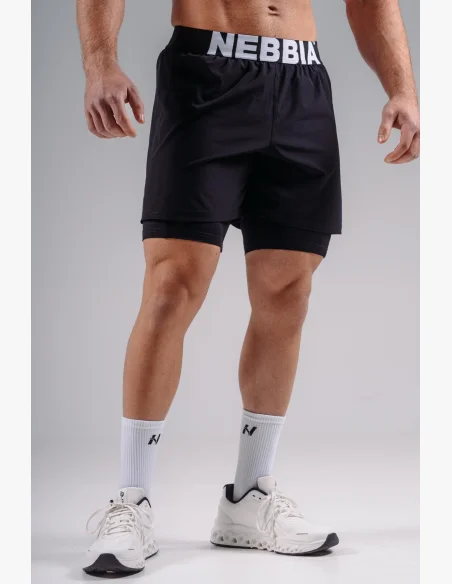 NEBBIA pantaloncini da allenamento a doppio strato PRIMAL neri