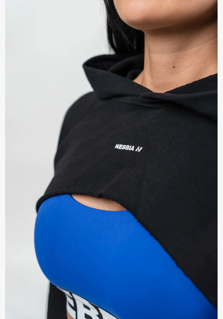 NEBBIA • Felpa corta con maniche lunghe e cappuccio GYM TIME nera • Nebshop.cz