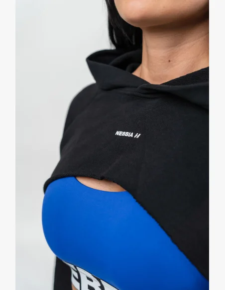 NEBBIA • Felpa corta con maniche lunghe e cappuccio GYM TIME nera • Nebshop.cz