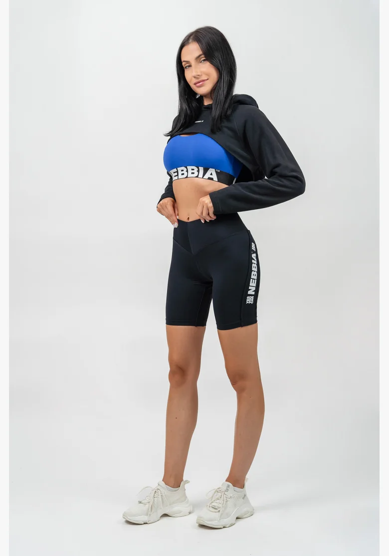 NEBBIA • Felpa corta con maniche lunghe e cappuccio GYM TIME nera • Nebshop.cz