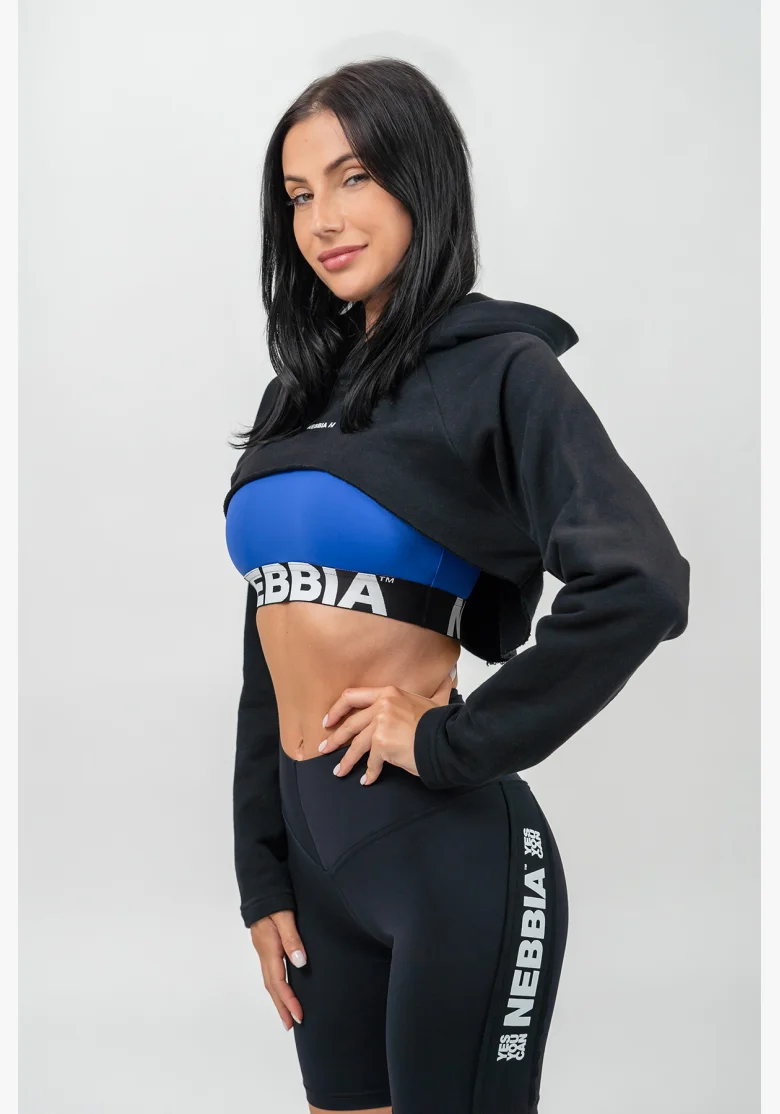 NEBBIA • Felpa corta con maniche lunghe e cappuccio GYM TIME nera • Nebshop.cz
