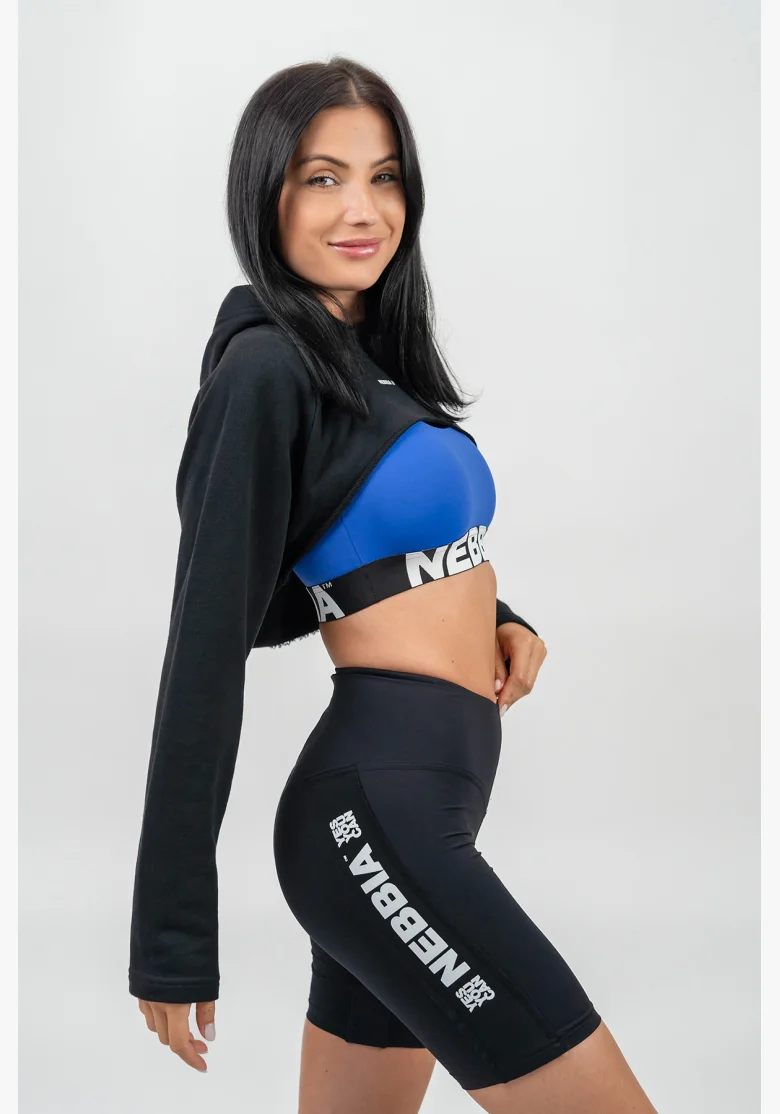 NEBBIA • Felpa corta con maniche lunghe e cappuccio GYM TIME nera • Nebshop.cz