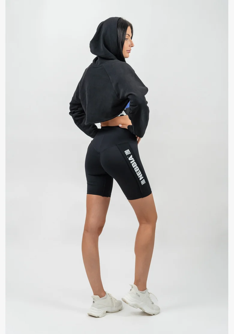 NEBBIA • Felpa corta con maniche lunghe e cappuccio GYM TIME nera • Nebshop.cz