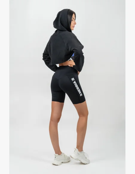 NEBBIA • Felpa corta con maniche lunghe e cappuccio GYM TIME nera • Nebshop.cz