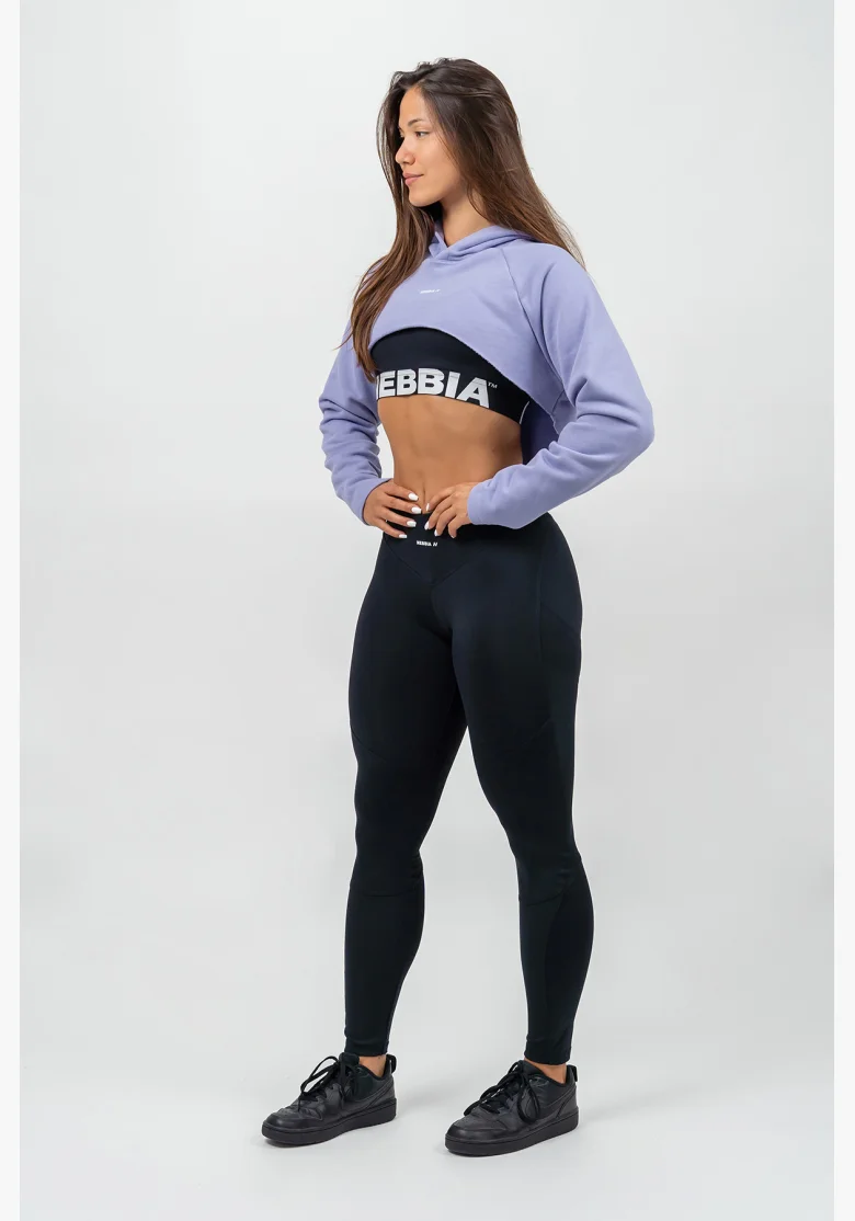 NEBBIA • Felpa cropped con maniche lunghe e cappuccio GYM TIME viola • Nebshop.it