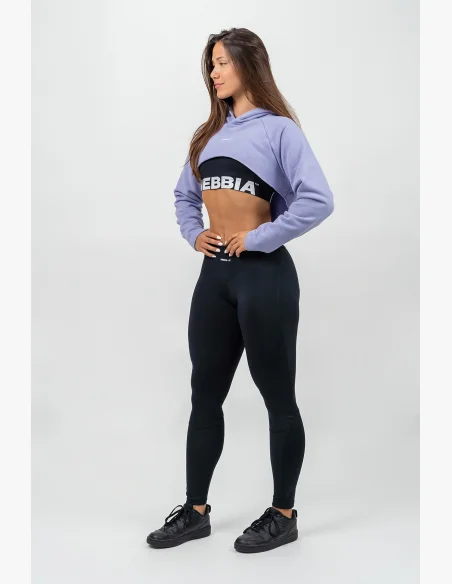 NEBBIA • Felpa cropped con maniche lunghe e cappuccio GYM TIME viola • Nebshop.it