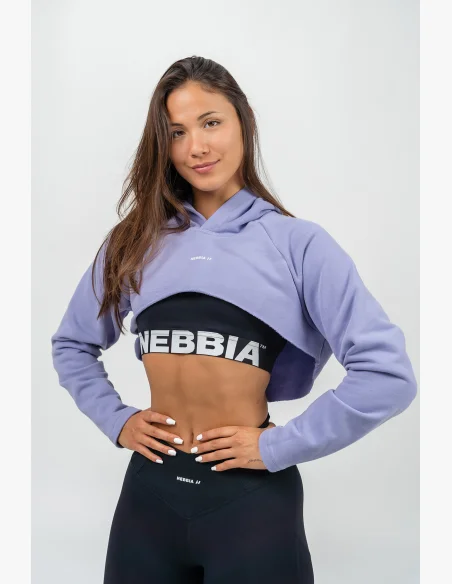 NEBBIA • Felpa cropped con maniche lunghe e cappuccio GYM TIME viola • Nebshop.it
