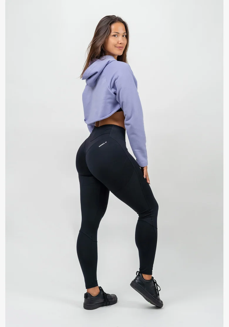 NEBBIA • Felpa cropped con maniche lunghe e cappuccio GYM TIME viola • Nebshop.it
