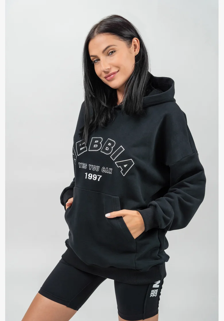NEBBIA • Felpa oversize con cappuccio GYM RAT nera • Nebshop.it