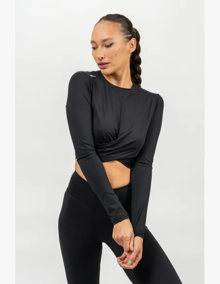NEBBIA • Crop top con maniche lunghe ELEVATED nera • NebShop.cz