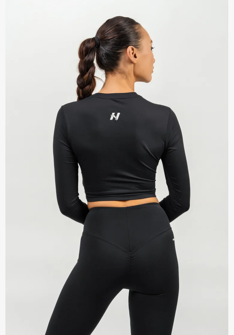 NEBBIA • Crop top con maniche lunghe ELEVATED nera • NebShop.cz
