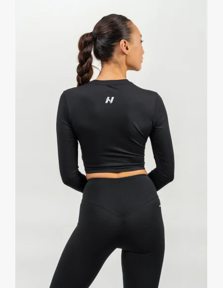NEBBIA • Crop top con maniche lunghe ELEVATED nera • NebShop.cz