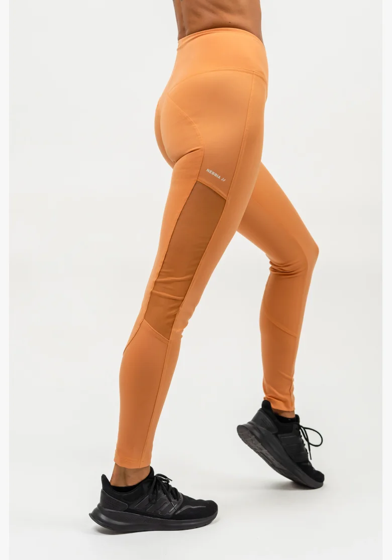 NEBBIA • Leggings con rete con vita alta PERFORMANCE arancione • Nebshop.it