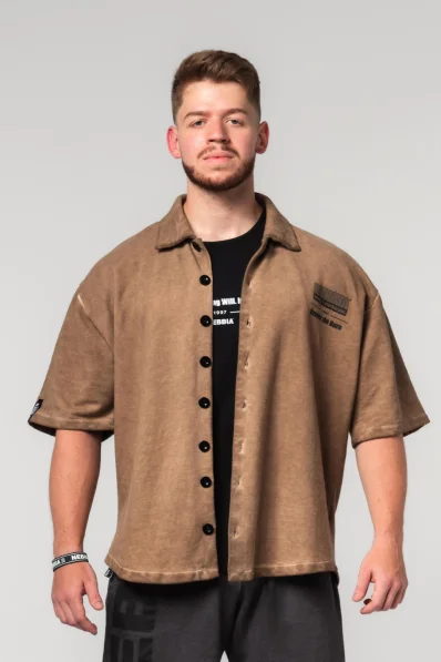 NEBBIA • NEBBIA Camicia oversized anni '90 THROWBACK color marrone chiaro • Nebshop.cz 2