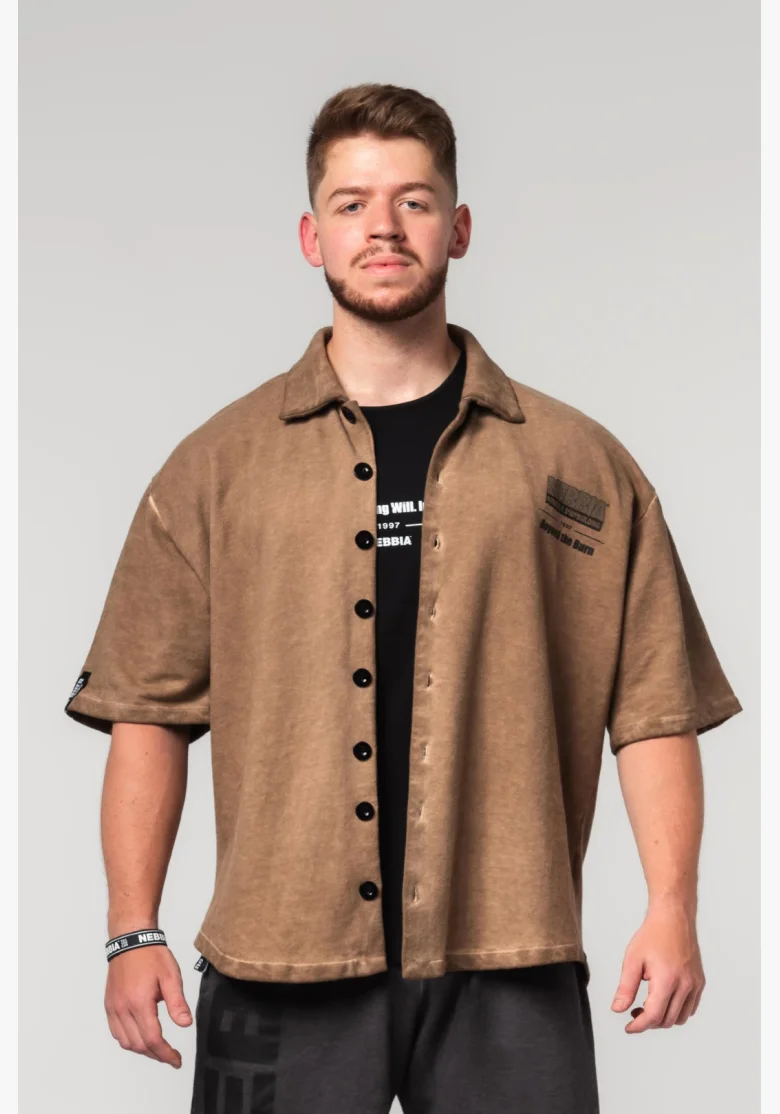 NEBBIA • NEBBIA Camicia oversized anni '90 THROWBACK color marrone chiaro • Nebshop.cz