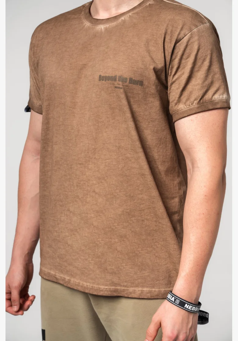 NEBBIA • NEBBIA Maglietta di cotone lavata MAX OUT marrone • Nebshop.it