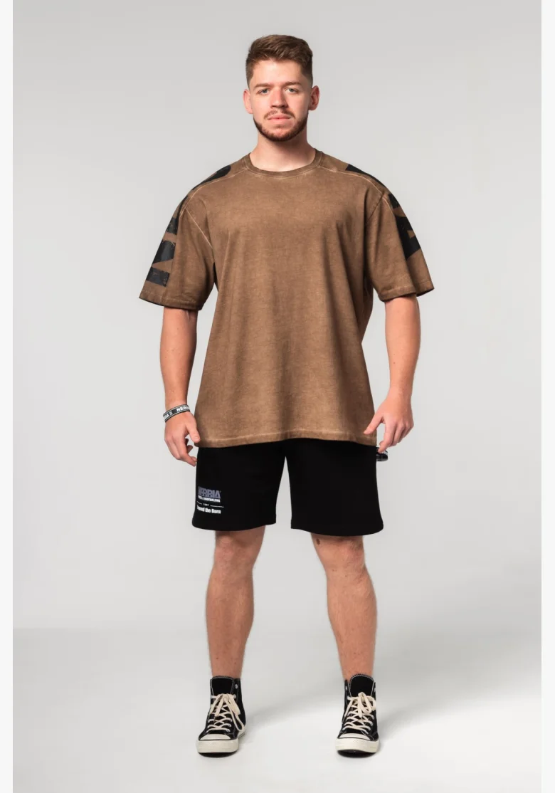 NEBBIA • NEBBIA Maglietta oversized lavata LIFTING CLUB marrone • Nebshop.it