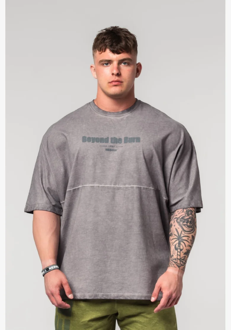 NEBBIA • NEBBIA Tričko oversize Washed-off NO SHORTCUTS grigio • Nebshop.cz