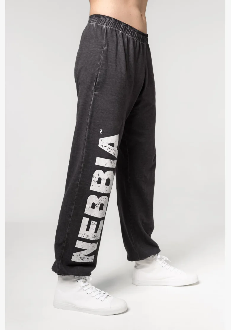 NEBBIA • NEBBIA Pantaloni baggy larghi Washed-off con tasche GYM BRO neri • Nebshop.it