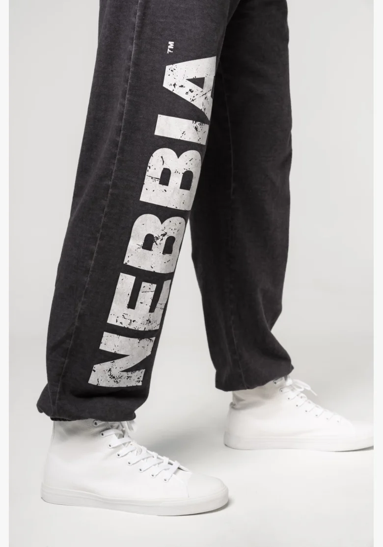 NEBBIA • NEBBIA Pantaloni baggy larghi Washed-off con tasche GYM BRO neri • Nebshop.it