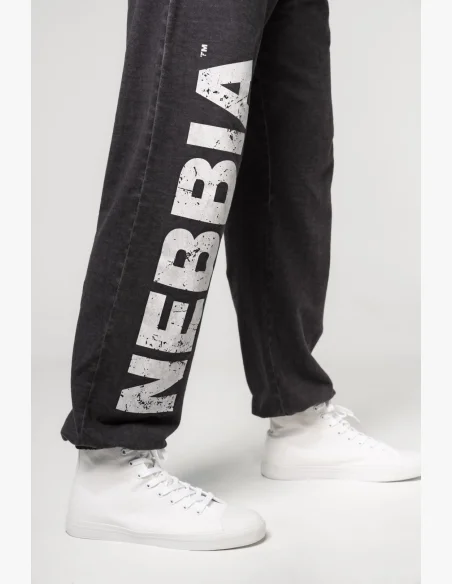 NEBBIA • NEBBIA Pantaloni baggy larghi Washed-off con tasche GYM BRO neri • Nebshop.it