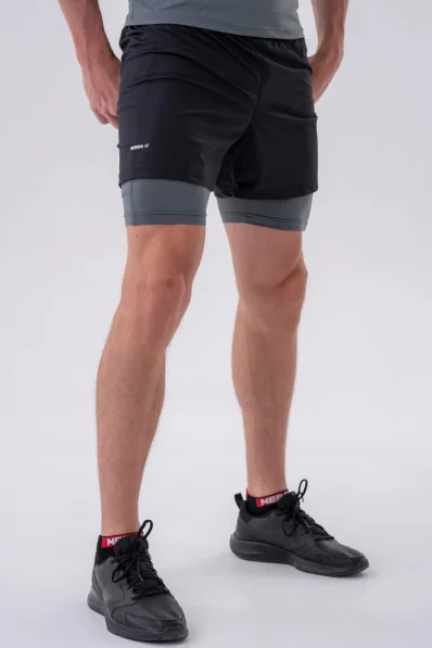 NEBBIA • NEBBIA Pantaloni corti a doppio strato con tasche per cellulare grigi • Nebshop.cz