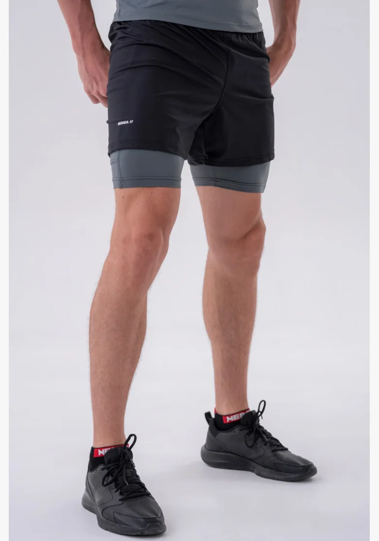 NEBBIA • NEBBIA Pantaloni corti a doppio strato con tasche per cellulare grigi • Nebshop.cz