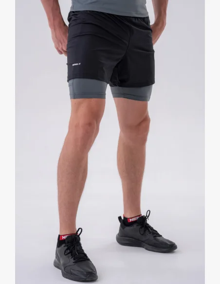 NEBBIA • NEBBIA Pantaloni corti a doppio strato con tasche per cellulare grigi • Nebshop.cz