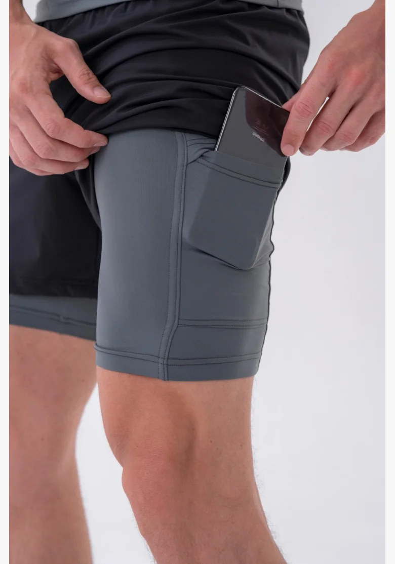 NEBBIA • NEBBIA Pantaloni corti a doppio strato con tasche per cellulare grigi • Nebshop.cz