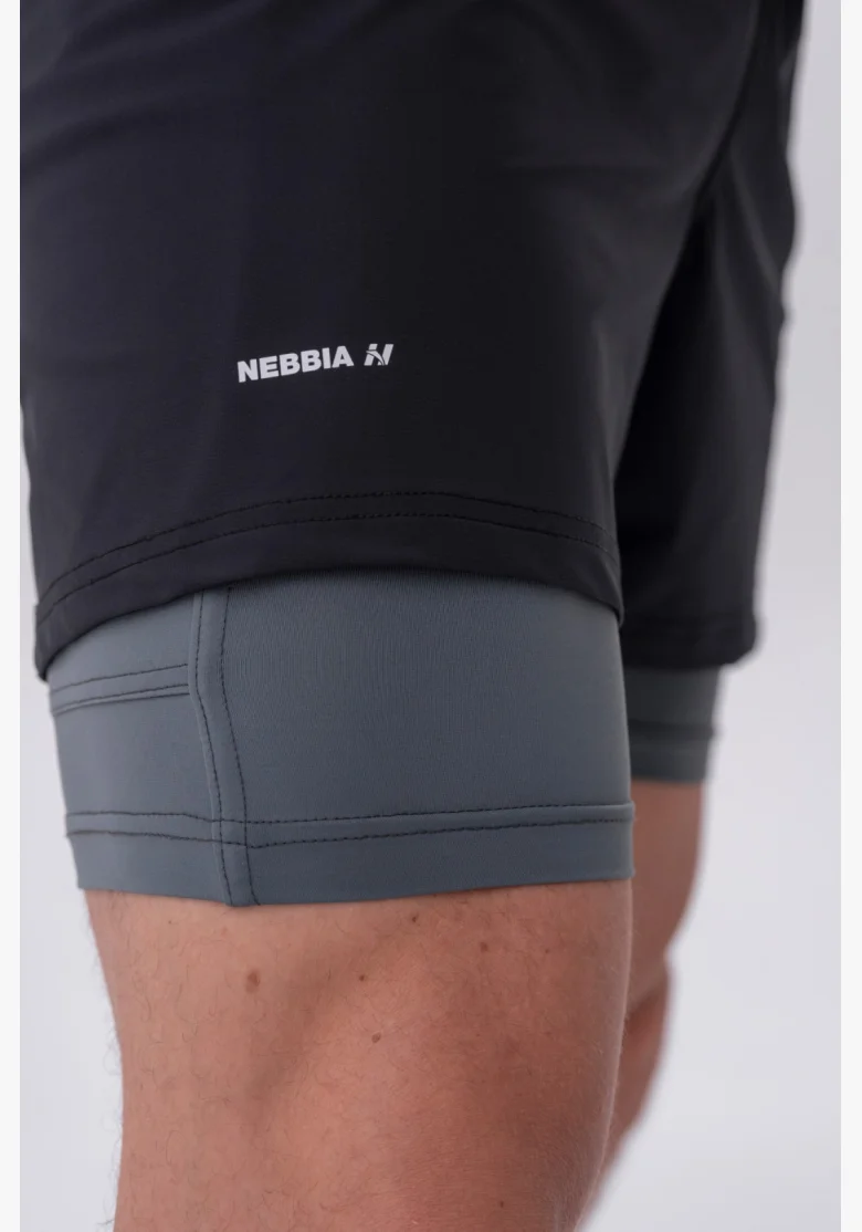 NEBBIA • NEBBIA Pantaloni corti a doppio strato con tasche per cellulare grigi • Nebshop.cz
