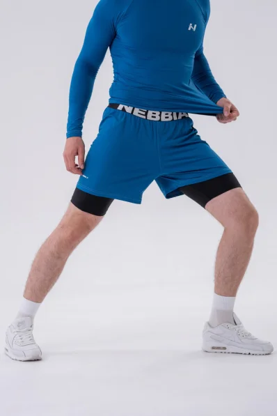 NEBBIA • NEBBIA Pantaloni corti a doppio strato con tasche per cellulare blu • Nebshop.cz