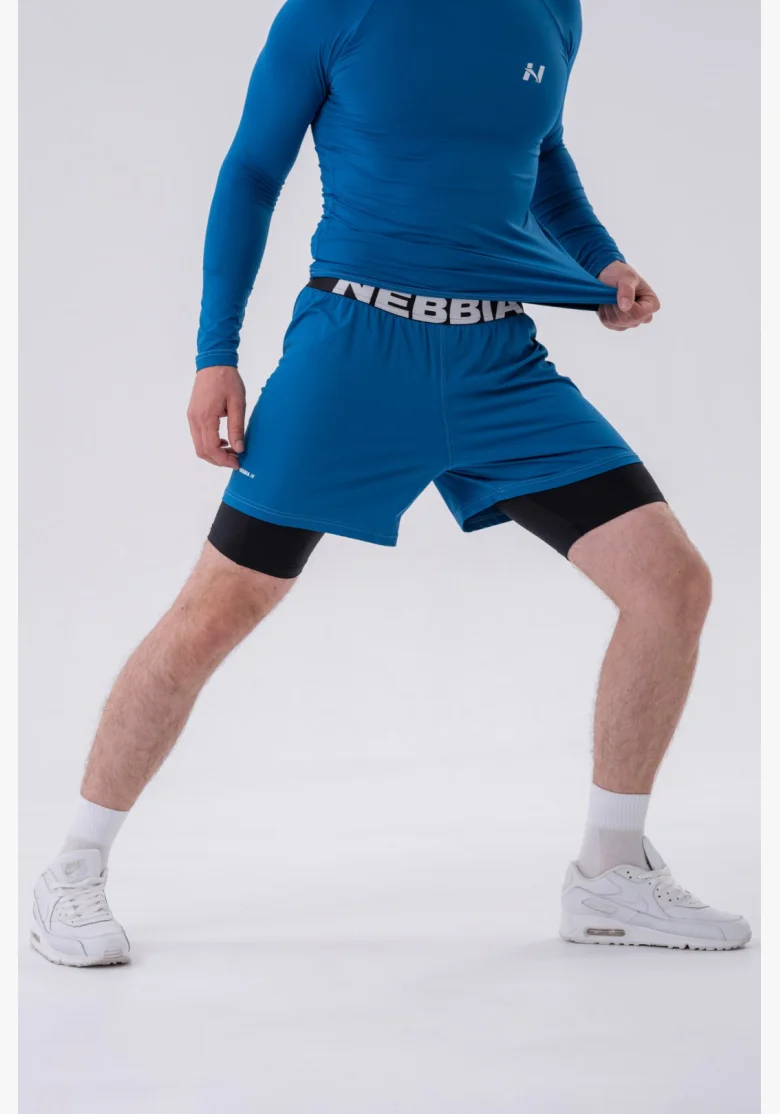 NEBBIA • NEBBIA Pantaloni corti a doppio strato con tasche per cellulare blu • Nebshop.cz