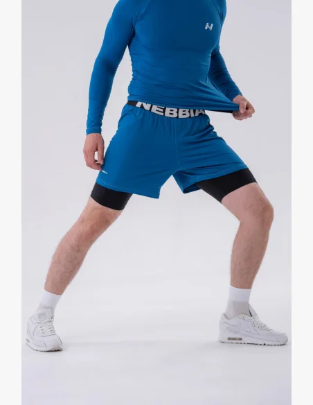 NEBBIA • NEBBIA Pantaloni corti a doppio strato con tasche per cellulare blu • Nebshop.cz