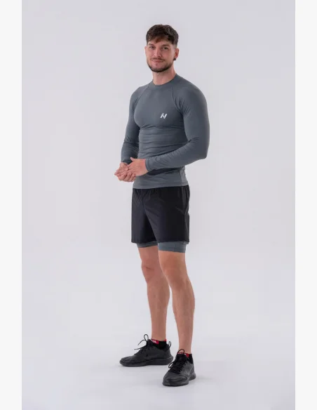 NEBBIA • NEBBIA Pantaloni corti a doppio strato con tasche per cellulare grigi • Nebshop.cz