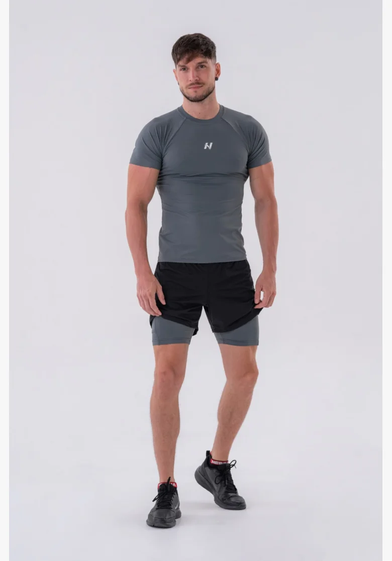 NEBBIA • NEBBIA Pantaloni corti a doppio strato con tasche per cellulare grigi • Nebshop.cz