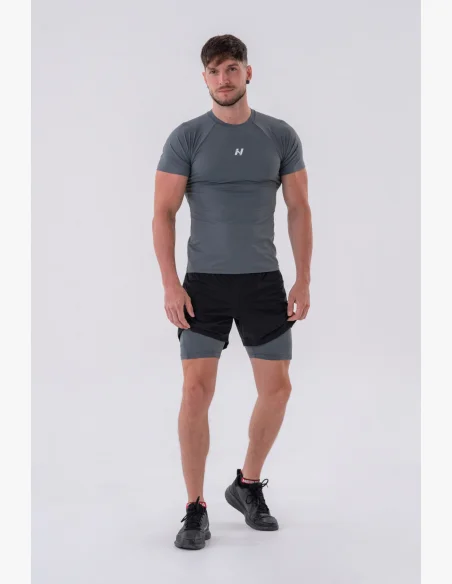 NEBBIA • NEBBIA Pantaloni corti a doppio strato con tasche per cellulare grigi • Nebshop.cz