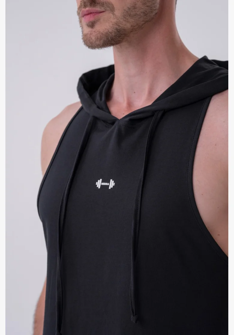 NEBBIA • NEBBIA Fitness canotta con cappuccio nera • Nebshop.cz