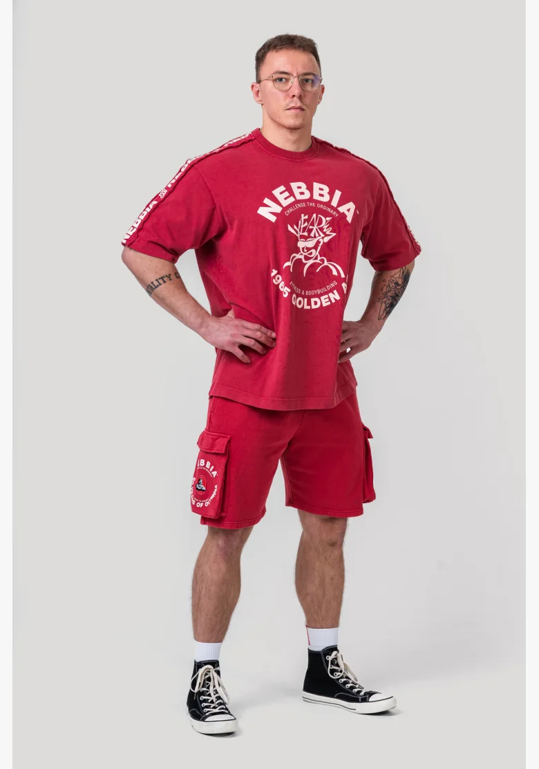 NEBBIA • NEBBIA Washed pantaloni cargo larghi LEGACY rossi • Nebshop.it