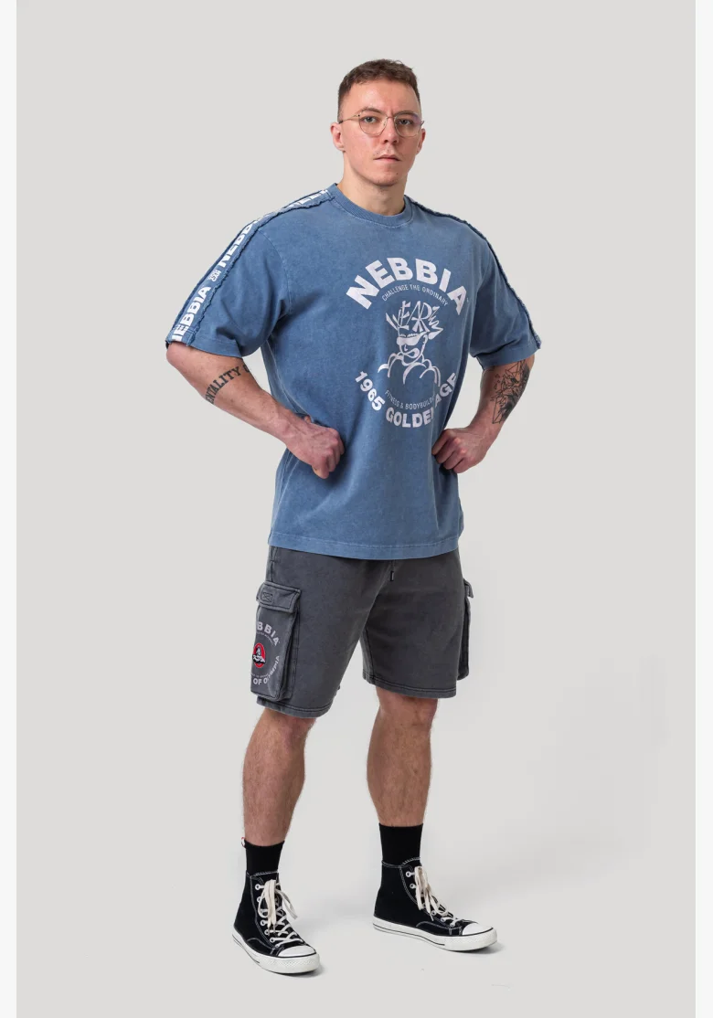 NEBBIA • NEBBIA T-shirt oversize lavato GOLDEN AGE blu • Nebshop.cz
