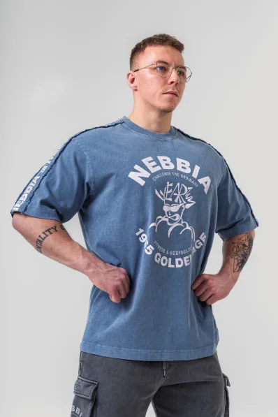 NEBBIA • NEBBIA T-shirt oversize lavato GOLDEN AGE blu • Nebshop.cz 2