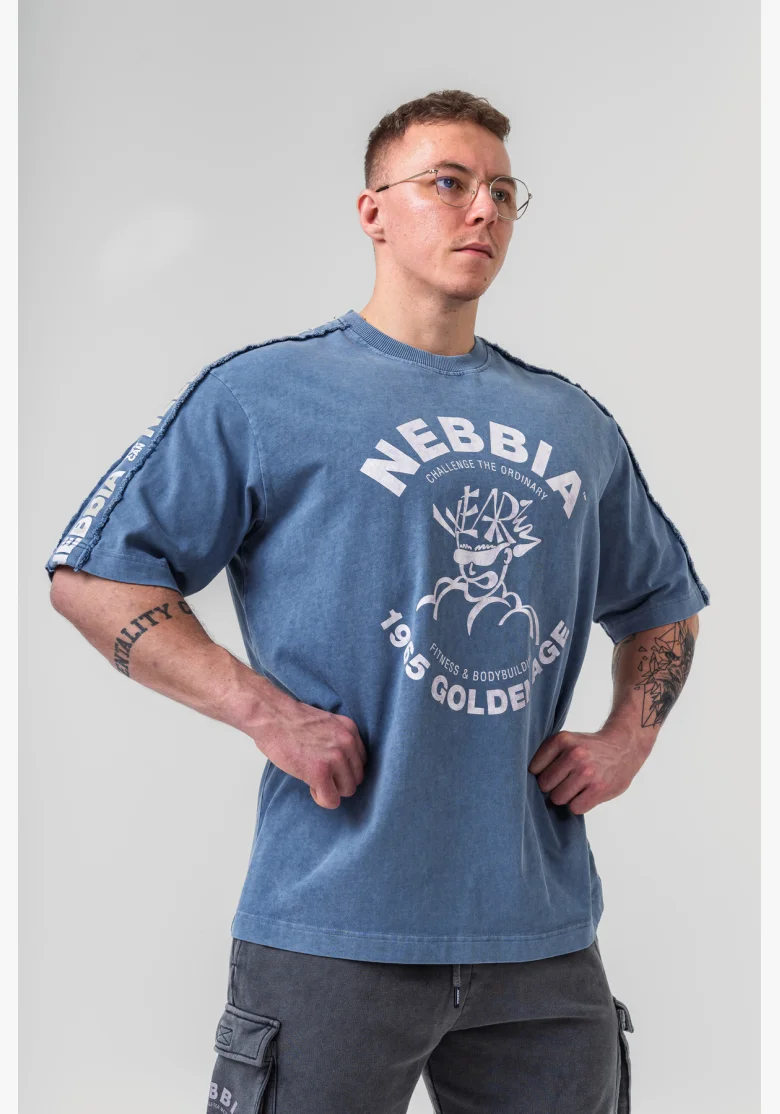 NEBBIA • NEBBIA T-shirt oversize lavato GOLDEN AGE blu • Nebshop.cz