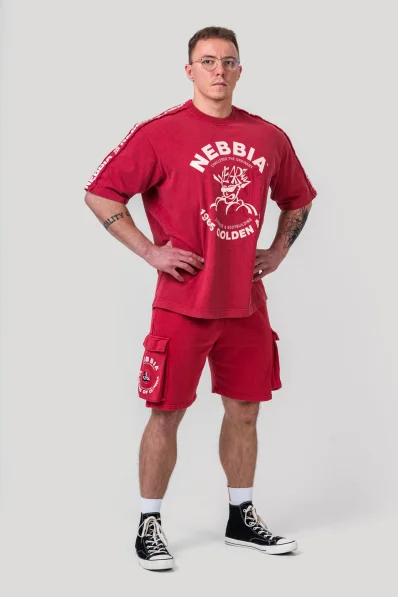 NEBBIA • NEBBIA T-shirt oversize lavato GOLDEN AGE rossa • Nebshop.cz