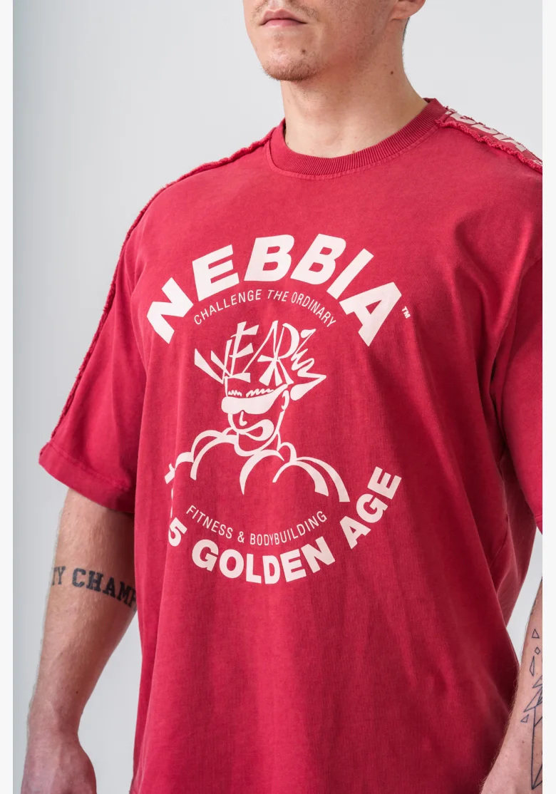 NEBBIA • NEBBIA T-shirt oversize lavato GOLDEN AGE rossa • Nebshop.cz
