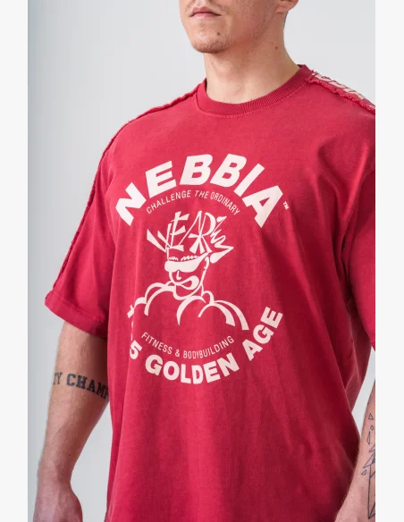 NEBBIA • NEBBIA T-shirt oversize lavato GOLDEN AGE rossa • Nebshop.cz