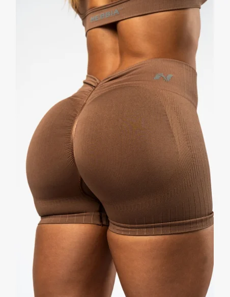 NEBBIA • NEBBIA Pantaloni corti push-up senza cuciture con vita alta TOTALLY SEAMLESS marroni • Nebshop.it