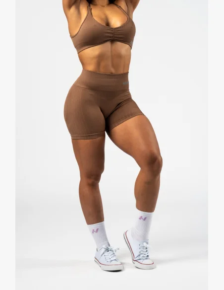 NEBBIA • NEBBIA Pantaloni corti push-up senza cuciture con vita alta TOTALLY SEAMLESS marroni • Nebshop.it